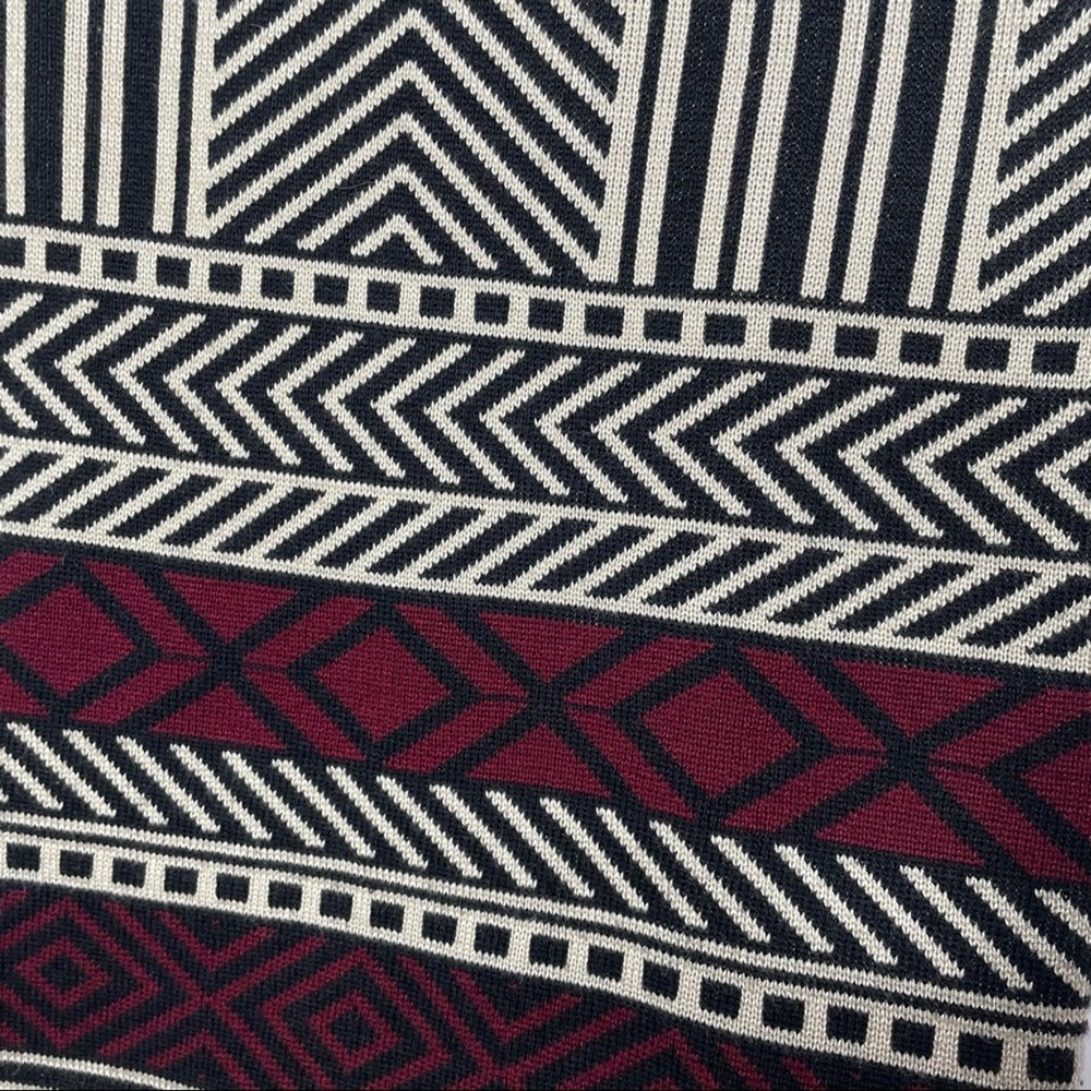 Potters Pot Sleeveless Geometric Knit Mini Sweater Dress Black Cream Burgundy S - Picture 9 of 11